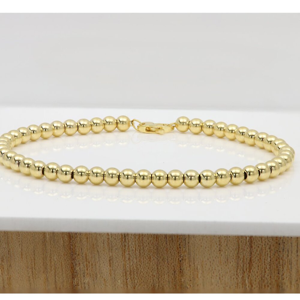 14k Bead Ball Chain Bracelet Made in Italy Real 14k Yellow Gold Beads 4mm